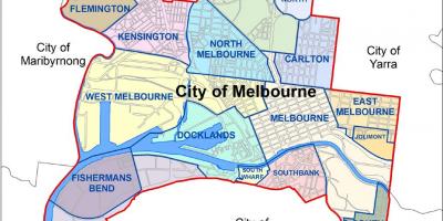 Kaart van Melbourne en de omliggende voorsteden
