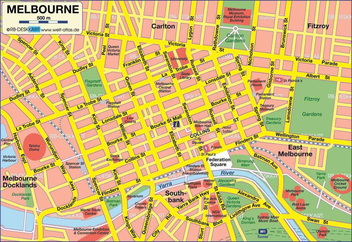 plattegrond van de stad Melbourne