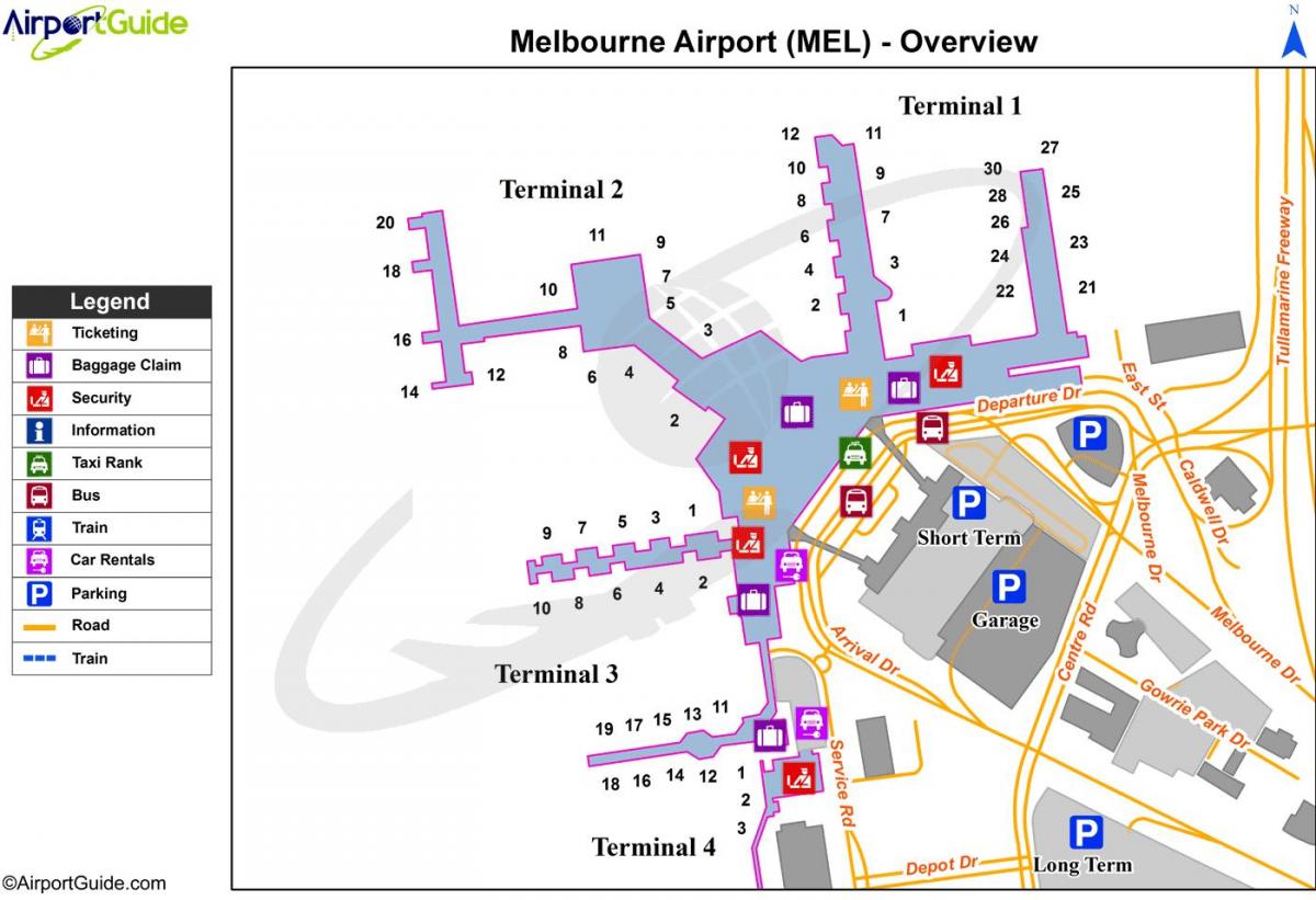 kaart van Melbourne op het vliegveld