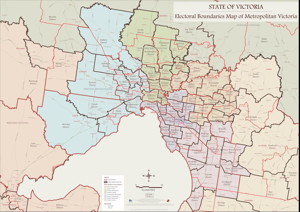 kaart van oostelijke buitenwijken van Melbourne
