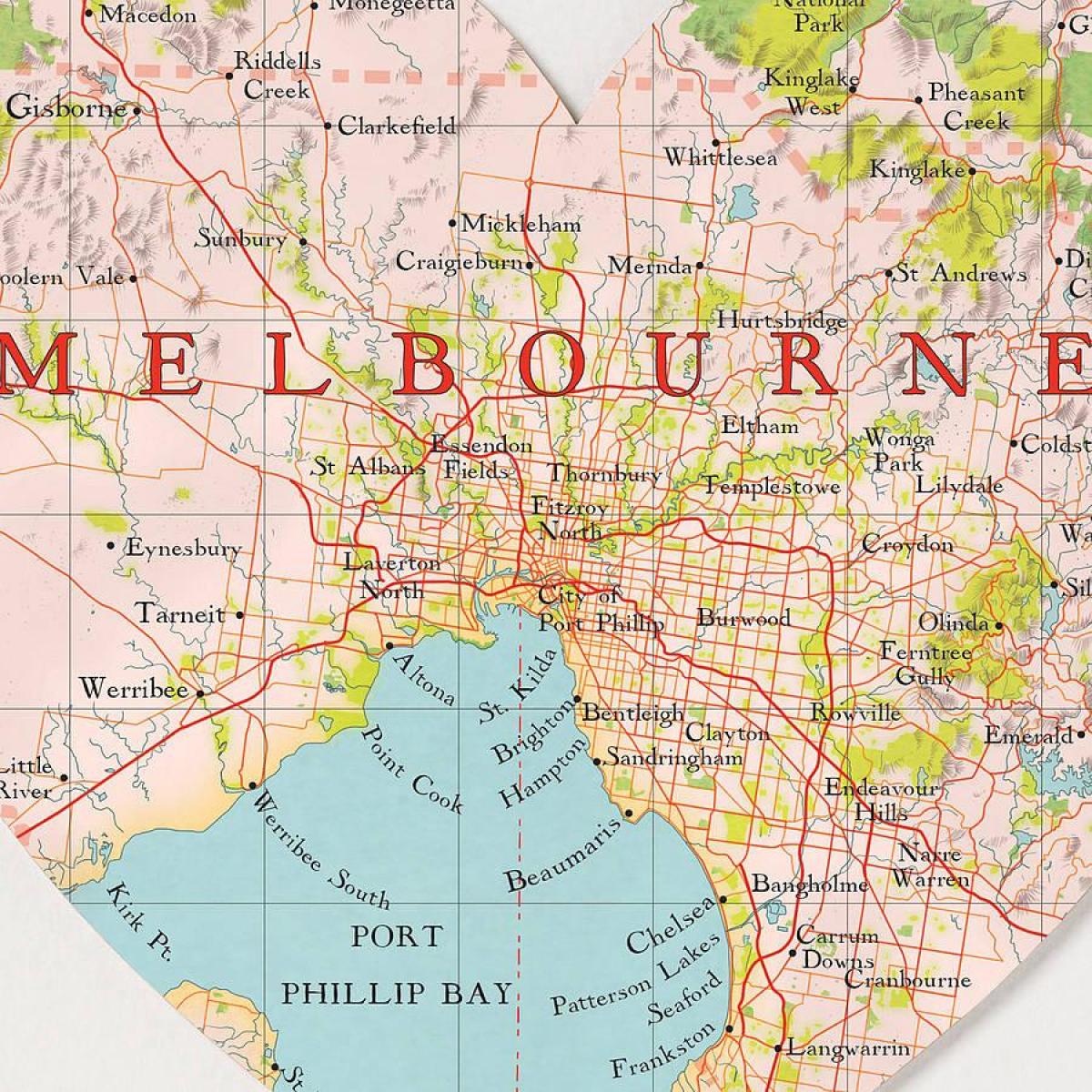 Melbourne kaart van de wereld