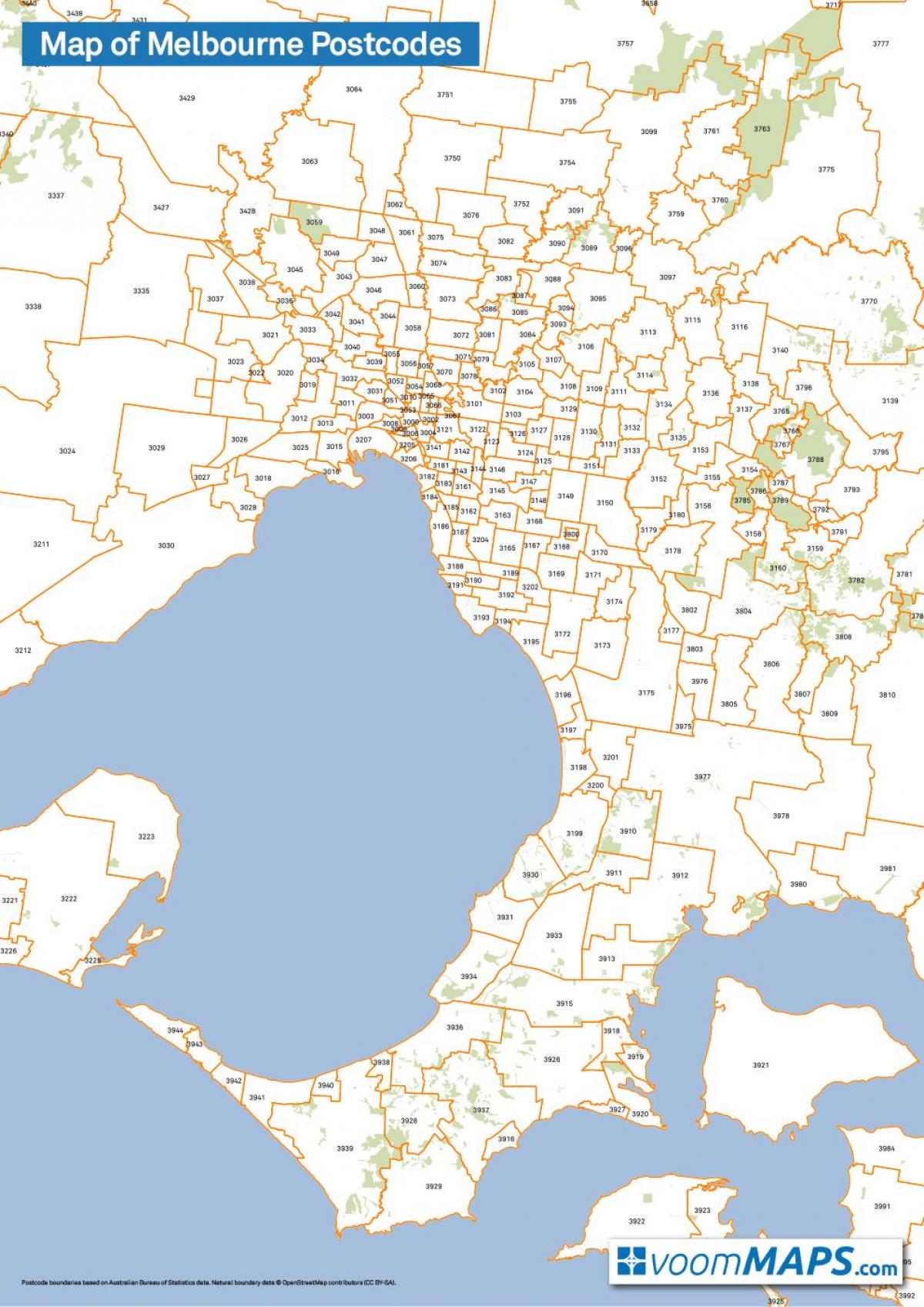 kaart van Melbourne postcodes