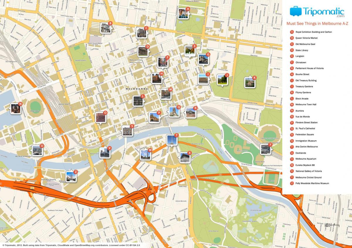 Melbourne toerisme kaart