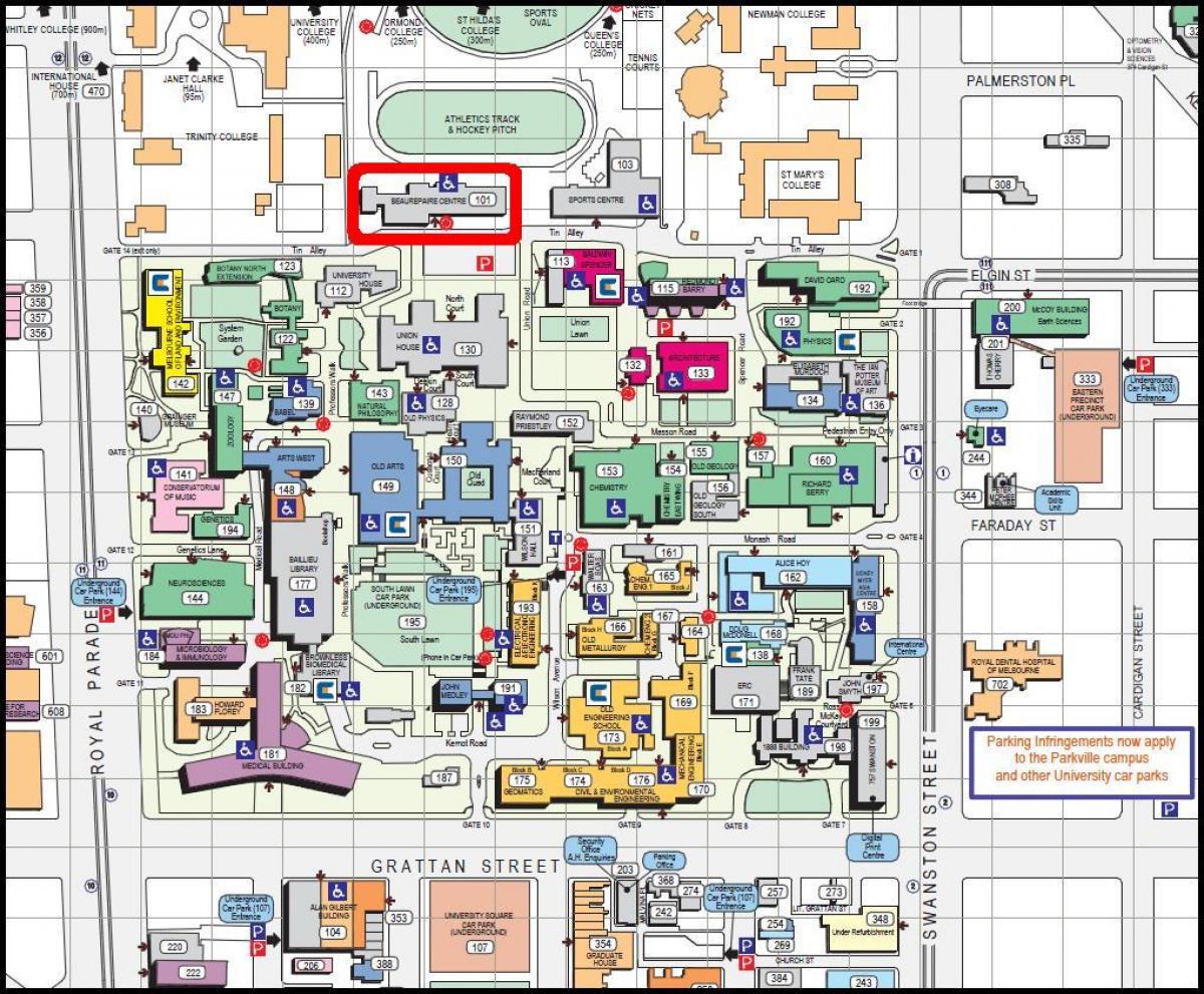 kaart van Melbourne university
