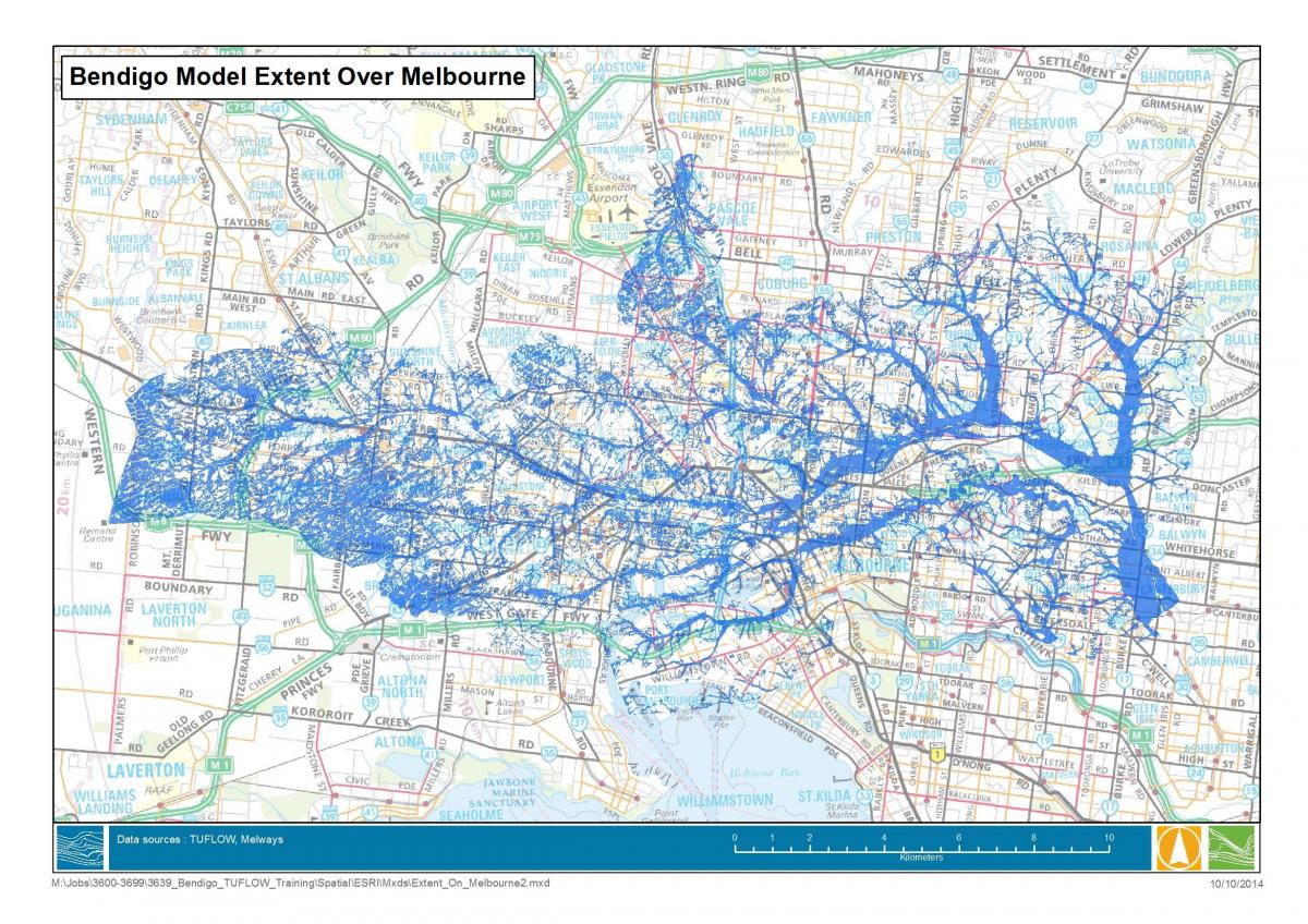 kaart van Melbourne en vloed